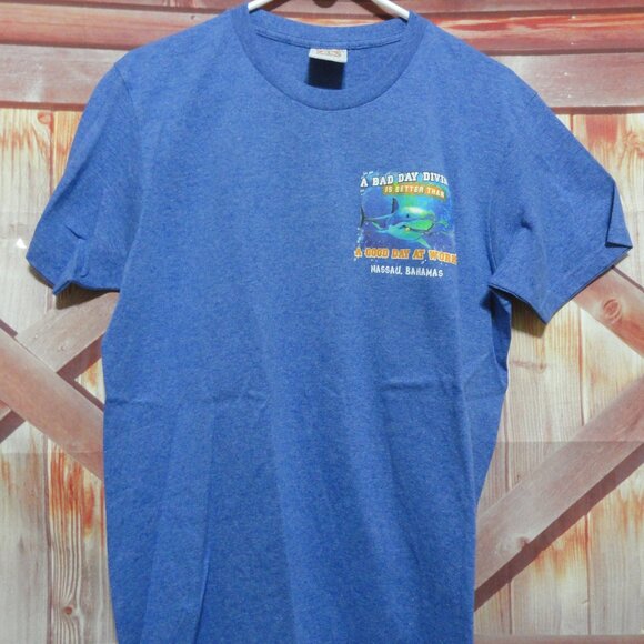 Bahamas Diving Shark theme T shirt A bad day diving better than Work. Cute - Picture 3 of 5